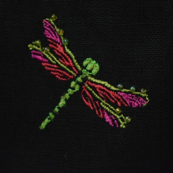 Jillian Jones Linen Capri Pants Womens 14 Dragonfly Embroidery Black - Picture 5 of 8